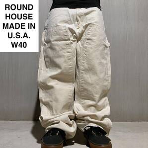 USA製 ROUND HOUSE ラウンドハウス ダブルニーペインターパンツ w40 l32 古着 ナチュラル 生成色 アメリカ製 ワークパンツ メンズ ボトムス