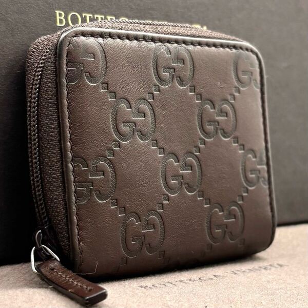 k73 Gucci グッチ コインケース ダークブラウン 小銭入れ グッチシマ レザー