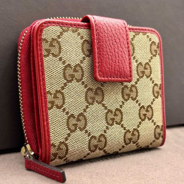 l34 Gucci グッチ ggキャンバス 二つ折り財布 コンパクトウォレット レッド