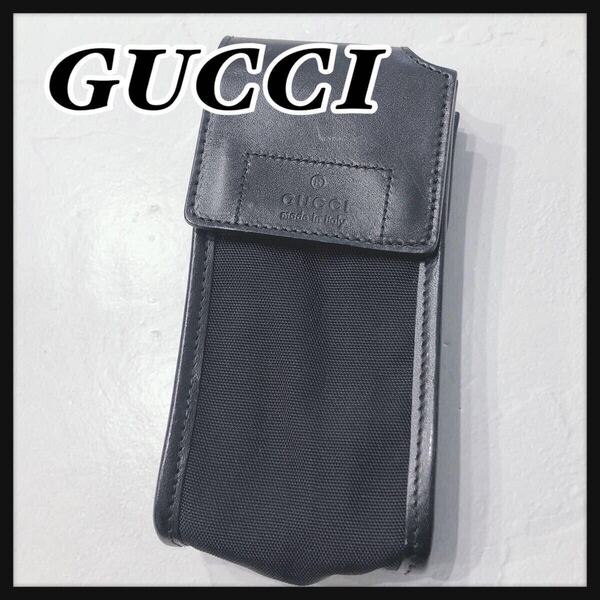☆GUCCI☆ グッチ マルチポーチ ウエストポーチ フォーンケース シガレットケース 小物入れ ブラック 黒 ナイロン レザー ロゴ 送料無料