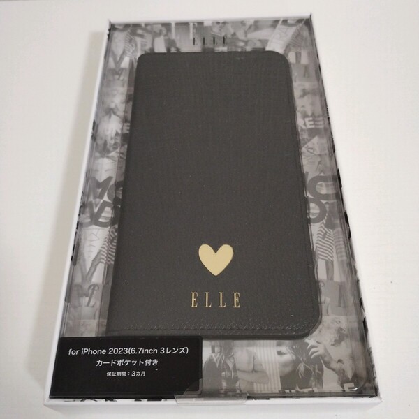 ☆新品未使用☆ELLE エル iPhone15 Pro MAX スマホケース R23C044K ブラック スマホカバー ブックタイプケース 黒 送料無料