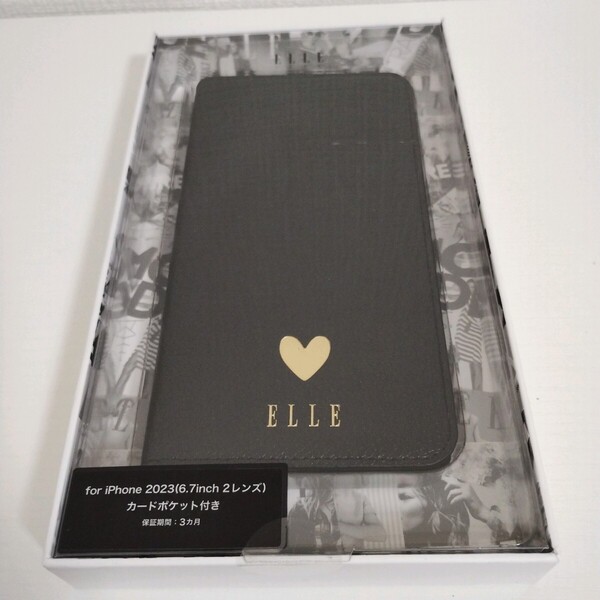 ☆新品未使用☆ELLE エル iPhone15 Plus スマホケース R23C036K ブラック 手帳型ケース スマホカバー 黒 ブックタイプケース 送料無料