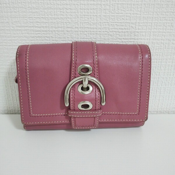 COACH コーチ 二つ折り財布 レザー ピンク 小銭入れあり レディース ウォレット 財布 送料無料