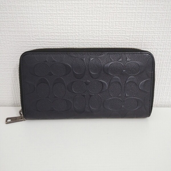 COACH コーチ 長財布 ラウンドファスナー レザー ブラック 小銭入れあり ロングウォレット メンズ 財布 シグネチャー ウォレット 送料無料
