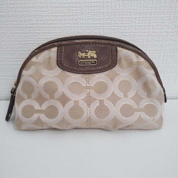 COACH コーチ ポーチ 化粧ポーチ コスメポーチ 小物入れ キャンバス シグネチャー ベージュ系 レディース 送料無料