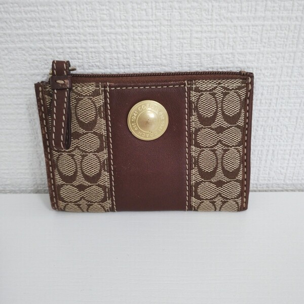 COACH コーチ コインケース 小銭入れ キャンバス シグネチャー レザー ウォレット ブラウン キーリング付き レディース 送料無料