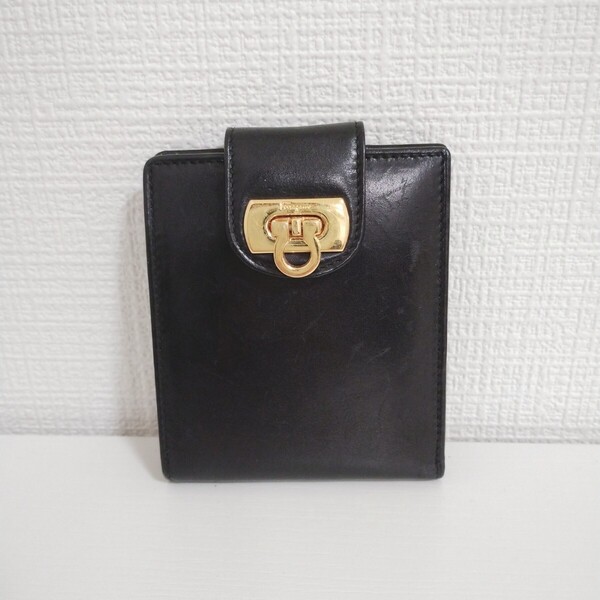 Salvatore Ferragamo サルヴァトーレ フェラガモ 二つ折り財布 レザー ブラック 小銭入れあり ウォレット 財布 ターンロック 送料無料