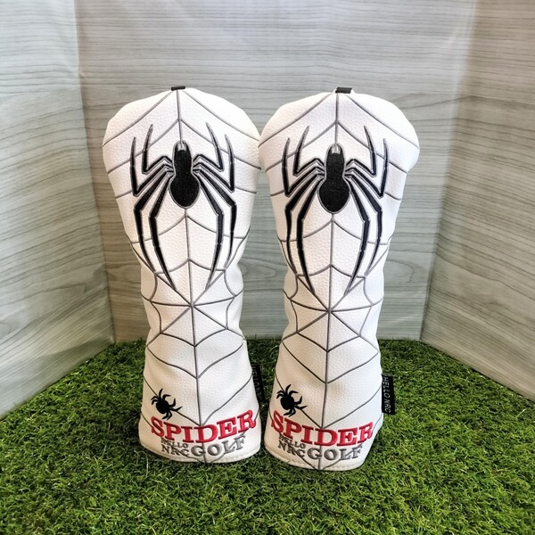 【FW】ゴルフヘッドカバー フェアウェイウッド用2点セット 白スパイダー