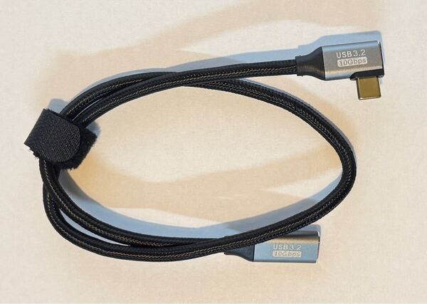 Type-C 延長ケーブル USB3.2 0.5m 50cm L字型 L型 データ転送 映像信号対応 MAX100W PD対応 ナイロン編込 USB C オス メス タイプ C