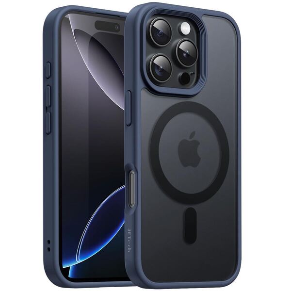 m)JETech iPhone 16 Pro 6.3インチ用 マグネット ケース MagSafeに対応 半透明のマット背面 薄型 耐衝撃 カバー (ストームブルー)