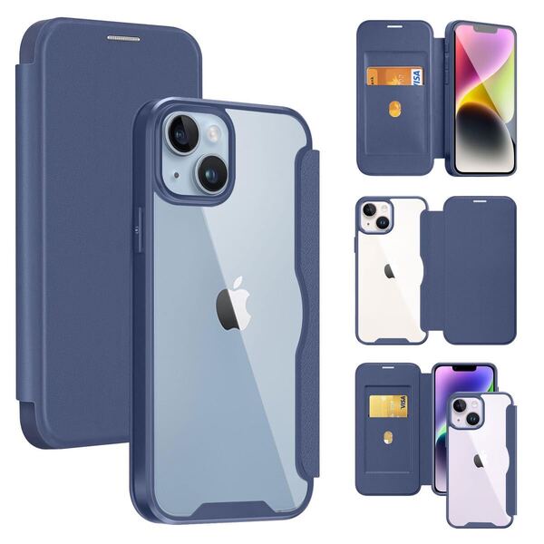m)iPhone14 iphone13 ケース 手帳型 クリア 背面 透明 スマホケース カバー 軽量 高級なPUレザー+PCパネル+TPUバンパー 永久磁石