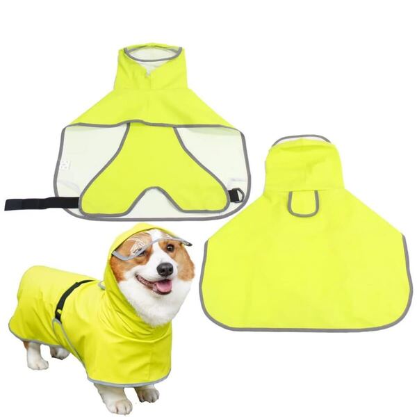 a)GIIPET-犬用レインコート 2WAYペット用レインコート 犬 猫 完全防水 速乾 犬ドッグカッパ (イエロー (反射機能), 3XL(10-14KG)