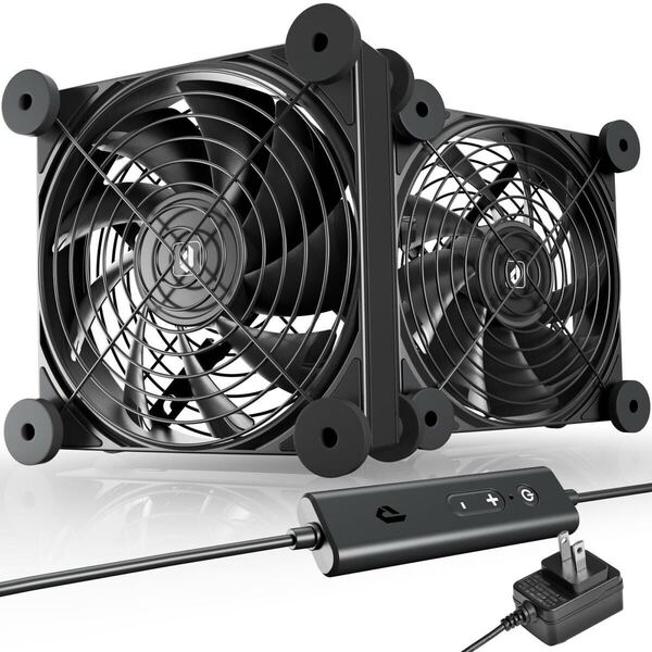a)upHere 120mm DCファン 2連 静音 強力冷却 5段階風量調整 DC12V 空冷ファン AC電源 ミニ扇風機 PC冷却