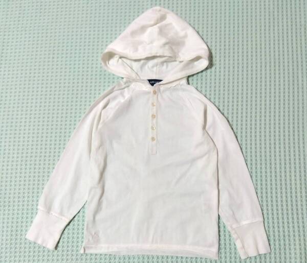RALPH LAUREN ラルフローレン 薄手Tシャツ生地 プル パーカー 長袖 Tシャツ ロゴ刺しゅう 110cm 男の子女の子 白 7586