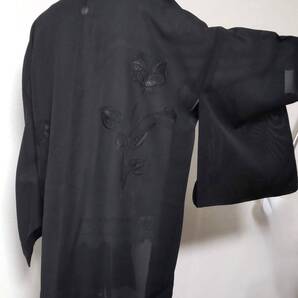 未使用 しつけ糸つき 夏用 黒羽織 背紋 一つ紋 刺しゅう 羽織 レース メッシュ 着物 道中着 黒 Haori 7662