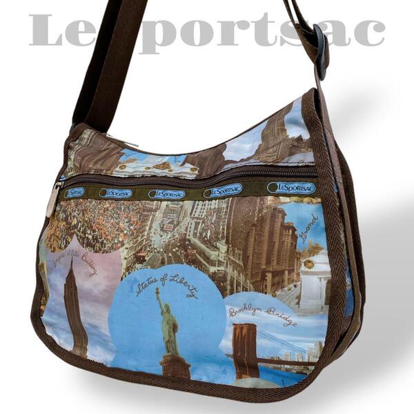 LeSportsac レスポートサック ショルダーバッグ 斜め掛け ナイロン 総柄 ブルー系