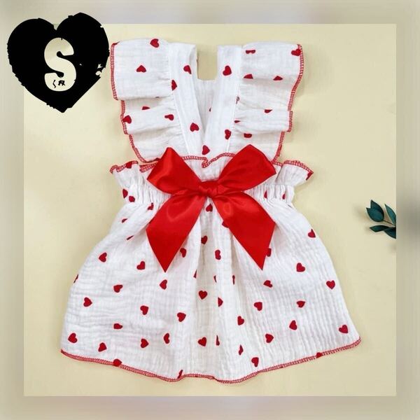 S レッドハート リボン ワンピース 犬服 猫服 犬の服 ペット服 ペット用品 ドッグウェア スカート