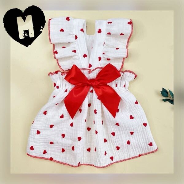 M レッドハート リボン ワンピース 犬服 猫服 犬の服 ペット服 ペット用品 ドッグウェア スカート