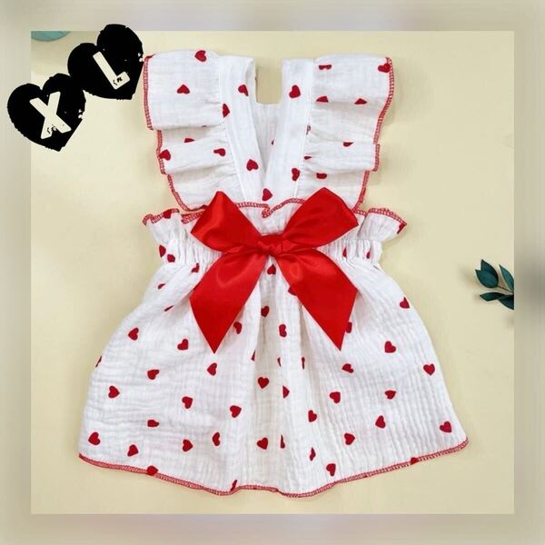 XL レッドハート リボン ワンピース 犬服 猫服 犬の服 ペット服 ペット用品 ドッグウェア スカート