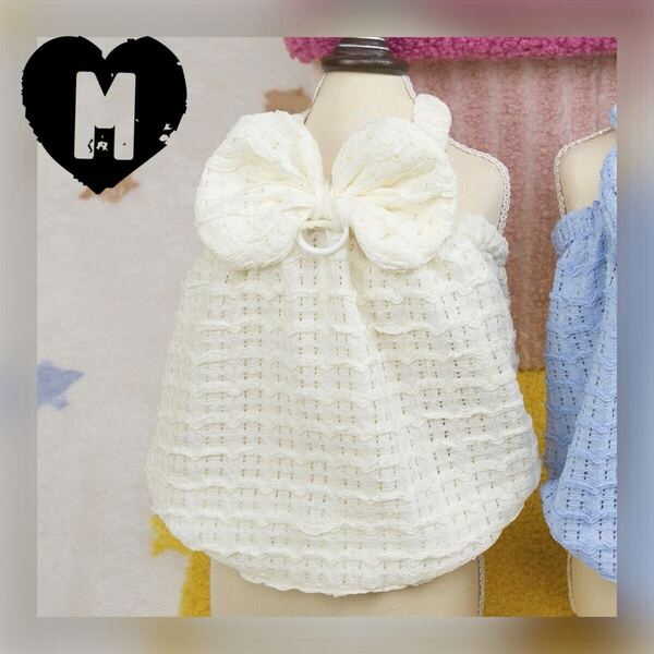 M リードフック付き ホワイトサマー ワンピース 犬服 犬の服 ペット服 ペット用品 ドッグウェア スカート 小型犬