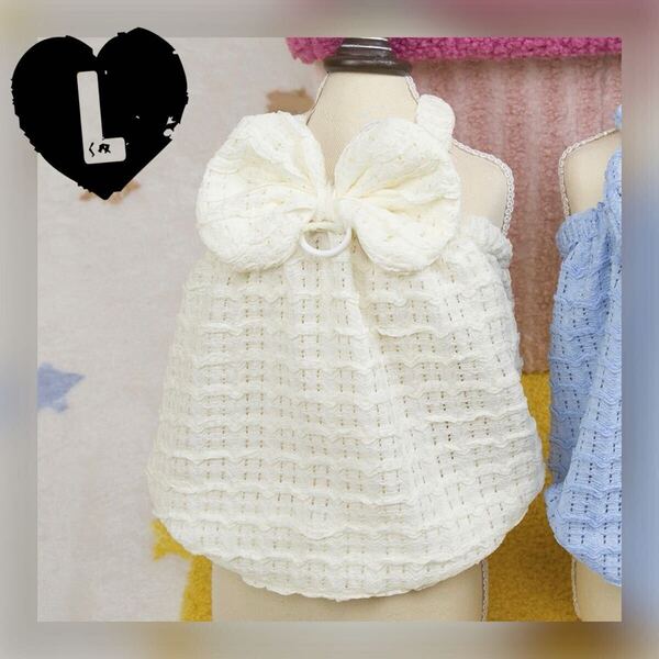 L リードフック付き ホワイトサマー ワンピース 犬服 犬の服 ペット服 ペット用品 ドッグウェア スカート 小型犬