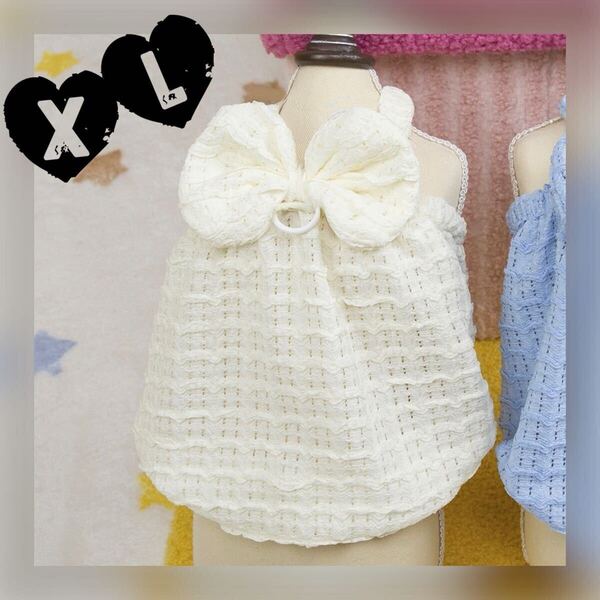 XL リードフック付き ホワイトサマー ワンピース 犬服 犬の服 ペット服 ペット用品 ドッグウェア スカート 小型犬