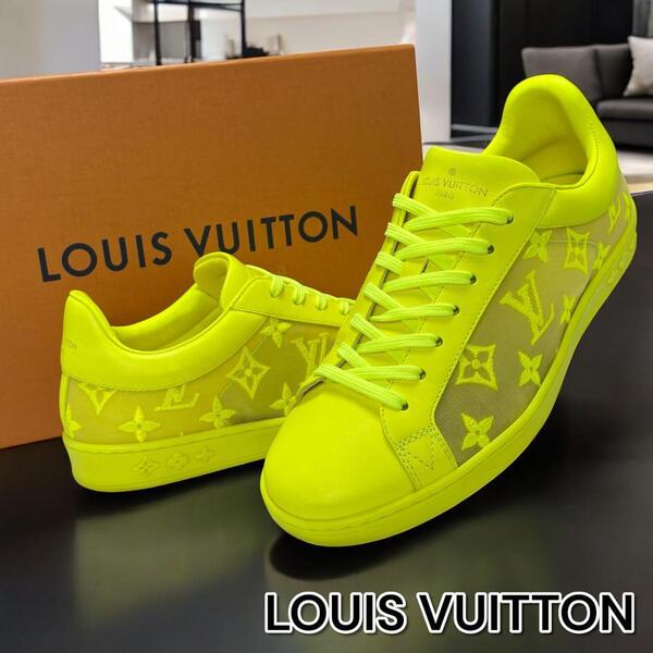【極美品/箱袋付き】LOUIS VUITTON ルイヴィトン ルクセンブルグライン スニーカー 黄色 蛍光カラー モノグラム カーフレザー メッシュ素材