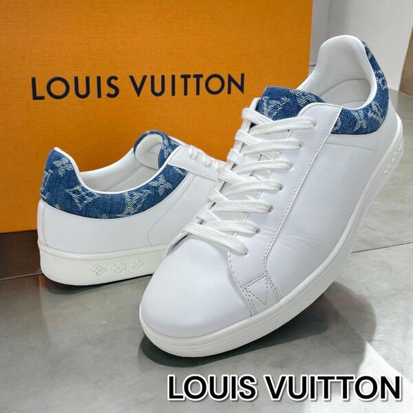【美品/箱袋付き】LOUIS VUITTON ルイヴィトン ルクセンブルグライン スニーカー サイズ5 モノグラムデニム 白 ライトブルー カーフレザー