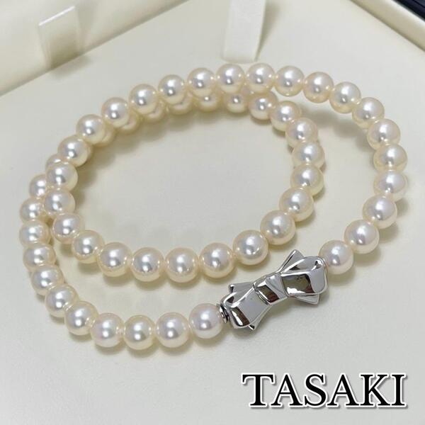 【現行クラスプ/極美品】TASAKI タサキ パール ネックレス アコヤ真珠 本真珠 直径6.5〜7㎜ 全長38.3㎝ シルバー 925刻印 ホワイトピンク系