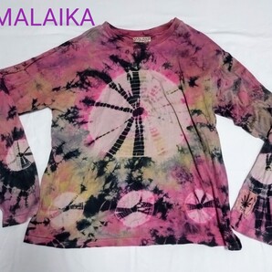 【古着】マライカ MALAIKA 長袖 Tシャツ 総柄 アジアン系 染物 Lサイズ A06