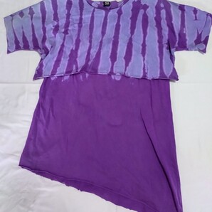 【古着】マライカ MALAIKA 半袖 綿 スカート 染め レディース アジアン Asia 紫 タイ産 アシンメトリー Tシャツ