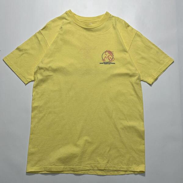 80's Hanes ヘインズ USA製 アメリカ製 ビンテージTシャツ L レモンイエロー 駅伝 シングルステッチ HTK6538