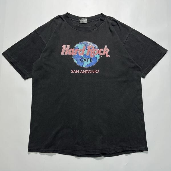 90's Hard Rock CAFE ハードロックカフェ USA製 アメリカ製 ビンテージTシャツ L 炭黒 フェードブラック HTK6549