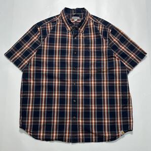 carhartt カーハート 半袖BDシャツ ボタンダウン 2XL 紺チェック ネイビー ワンポイントロゴ ビッグサイズ HTK6563
