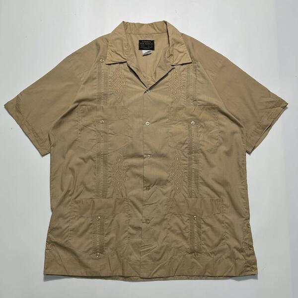 90's GUAYABERA グァジャベーラ キューバシャツ XL ベージュ 開襟 オープンカラー 4つポケ ボックスシルエット 90年代ヴィンテージ HTK6589