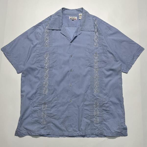 90's 半袖キューバシャツ 2XL 水色 開襟 オープンカラー ボックスシルエット 90年代ヴィンテージ HTK6617