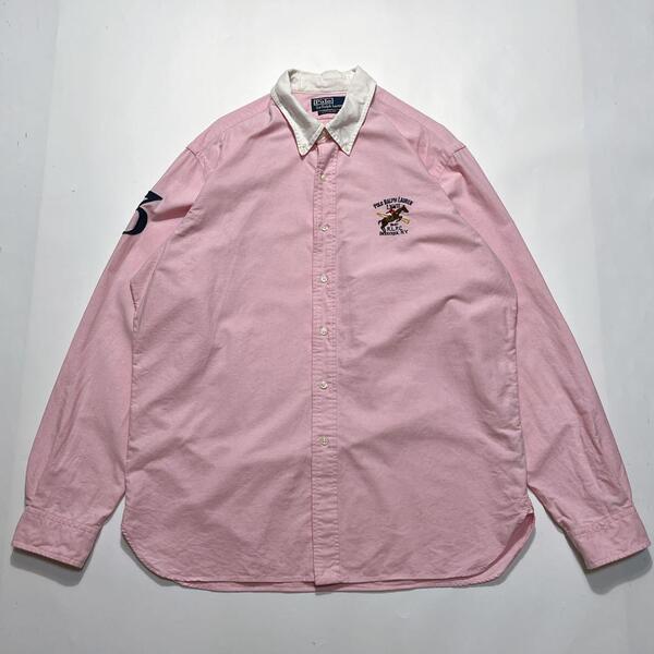 Polo by Ralph Lauren ラルフローレン ピンク コットン 長袖BDシャツ XL サイド待ち付き 襟3点留め ボタンダウン HTK6646