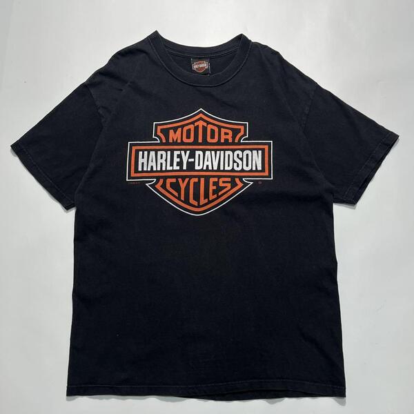 00's HARLEY DAVIDSON ハーレーダビッドソン USA製 アメリカ製 ハーレーTシャツ ブラック L バーアンドシールドロゴ Y2K HTK6649