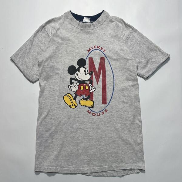 90's Disney ディズニー USA製 アメリカ製 ビンテージTシャツ M グレー ダブルフェイス シングルステッチ ミッキーマウス HTK6657