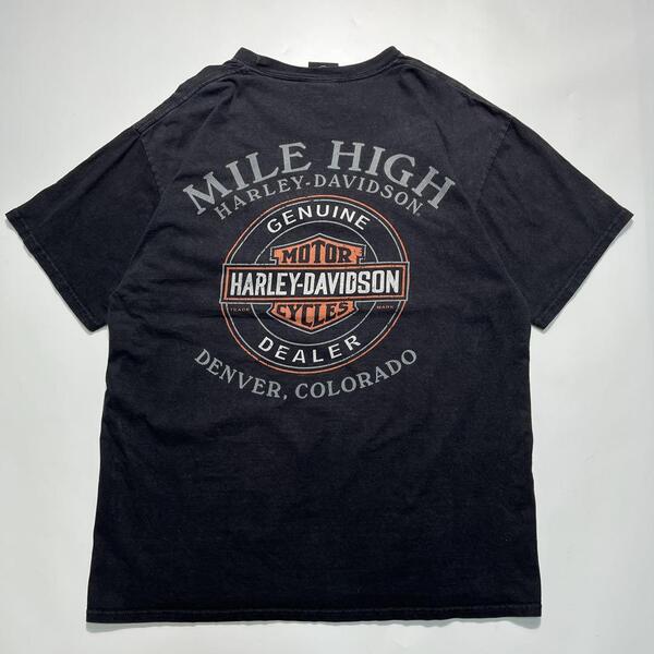 HARLEY DAVIDSON ハーレーダビッドソン ポケットTシャツ L 黒 スカルウィング ブラック バーアンドシールドロゴ HTK6678