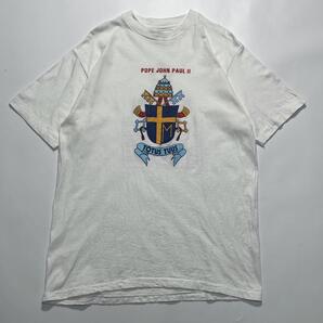 80's Hanes ヘインズ USA製 アメリカ製 ビンテージTシャツ L 白 ヨハネパウロ2世 偉人T シングルステッチ HTK6682