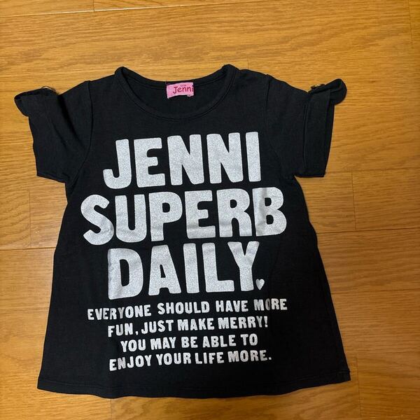 sister jenni ラメロゴ 袖ロールアップ 風 ボタン付き Tシャツ 100