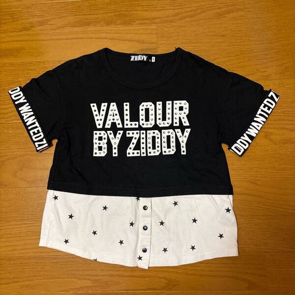 ZIDDY ジディ ラインストーン付きロゴ 異素材ドッキング Tシャツ 140