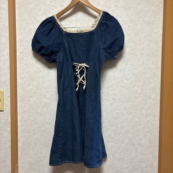 美品 Maison de Lyla レースアップ デニム オフショル ワンピース