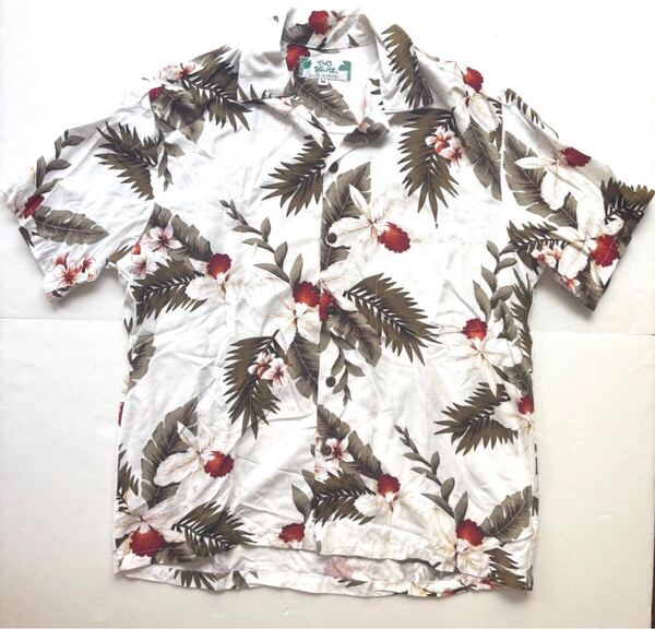 TWO PALMS トゥーパームス アロハシャツ M レーヨン MADE IN Hawaii ハワイアンシャツ オフホワイト ハイビスカス リーフ 半袖