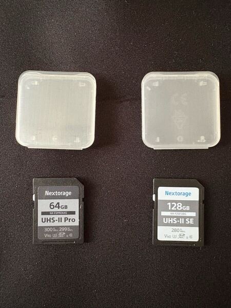 日本製 Nextorage UHS-Ⅱ対応 SDXCカード 128GB 64GB 測定に1回使用 2枚セット