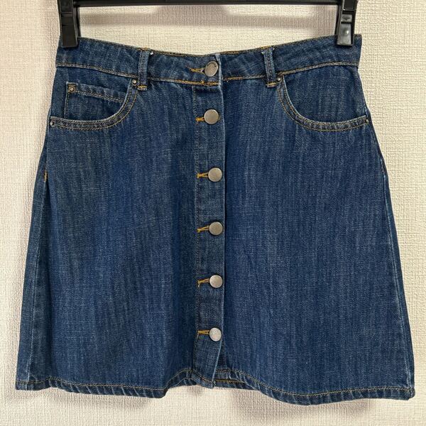 ジャンク品 Bershka デニムボタンフロント ミニスカート ベルシュカ デニスカ ジーンズ 台形 USED加工 ユニオン ひざ上 カジュアル