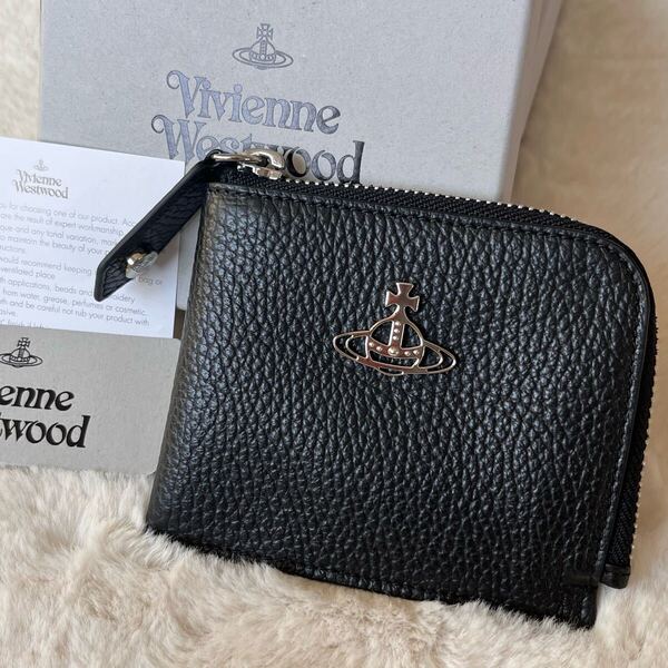 【新品未使用】ヴィヴィアンウエストウッド カード コインケース コンパクト財布 黒 L字ファスナー 本革 Vivienne Westwood