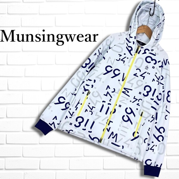 ◆良品◆ Munsingwear マンシングウェア ゴルフ ウェア ストレッチ 総柄 ジップアップ パーカー ブルゾン 白 ホワイト メンズ L 4075D□