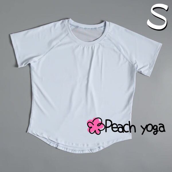 ブルーSサイズ メッシュ切り替え半袖Tシャツ ヨガウェア ピラティス パットなしトップス ピラティス スポーツトップス 半袖トップス